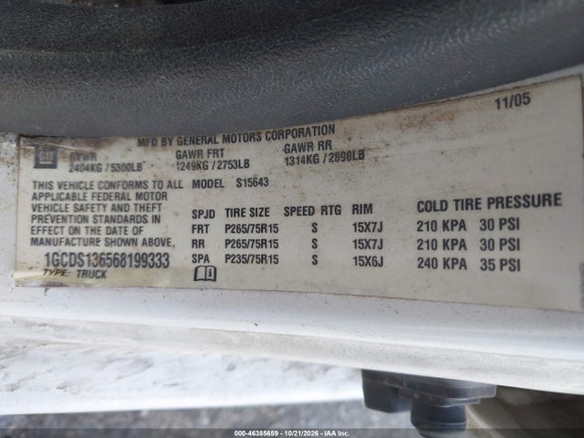 2006 Chevrolet Colorado Lt მანქანა იყიდება აუქციონზე, vin: 1GCDS136568199333, აუქციონის ნომერი: 46385659