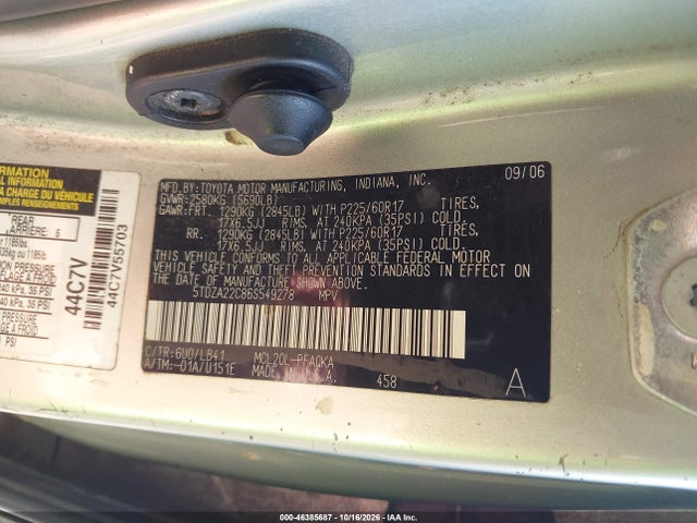 46385687 :رقم المزاد ، 5TDZA22C86S549278 vin ، 2006 Toyota Sienna Xle Limited مزاد بيع