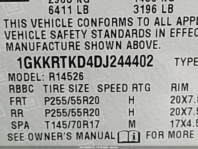 2013 Gmc Acadia Denali მანქანა იყიდება აუქციონზე, vin: 1GKKRTKD4DJ244402, აუქციონის ნომერი: 46385775