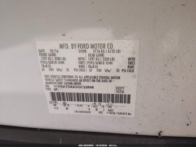 Ford EXPLORER XLT 2016 1FM5K7D82GGC22898 Image 9