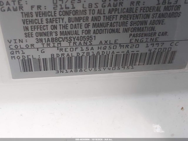 2025 Nissan Sentra Sv მანქანა იყიდება აუქციონზე, vin: 3N1AB8CV5SY405951, აუქციონის ნომერი: 46385996