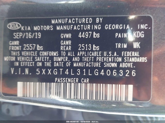 KIA Optima S 2020 5XXGT4L31LG406326 Image 9