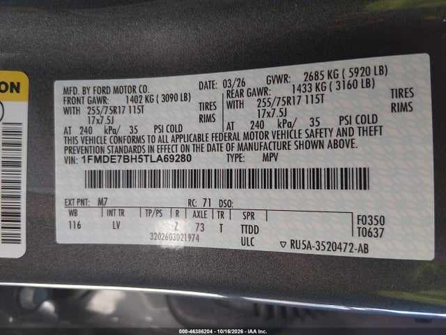1FMDE7BH5TLA69280 Ford Bronco Big Bend