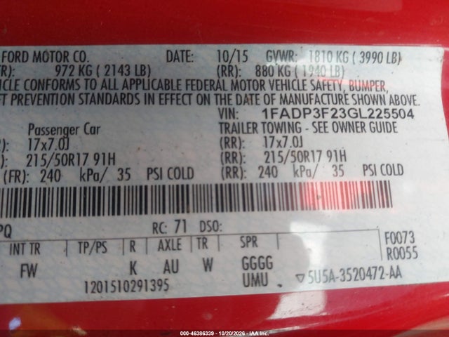 1FADP3F23GL225504 Ford FOCUS SE