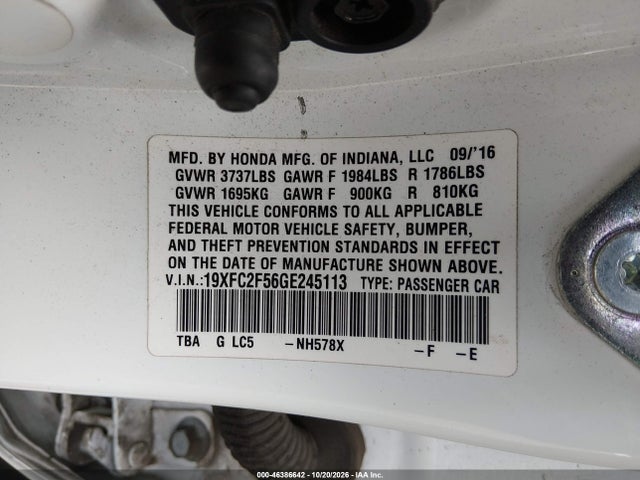 Honda Civic Lx 2016 19XFC2F56GE245113 Image 9
