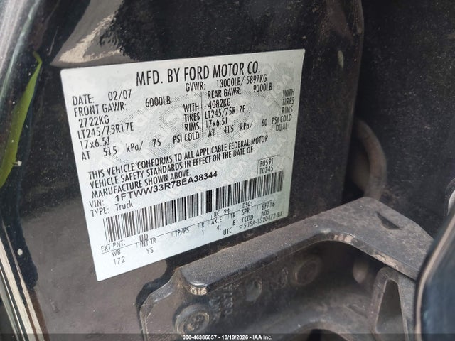 Aukcja sprzedaży 2008 Ford F-350 Fx4/king Ranch/lariat/xl/xlt, vin: 1FTWW33R78EA38344, numer aukcji: 46386657