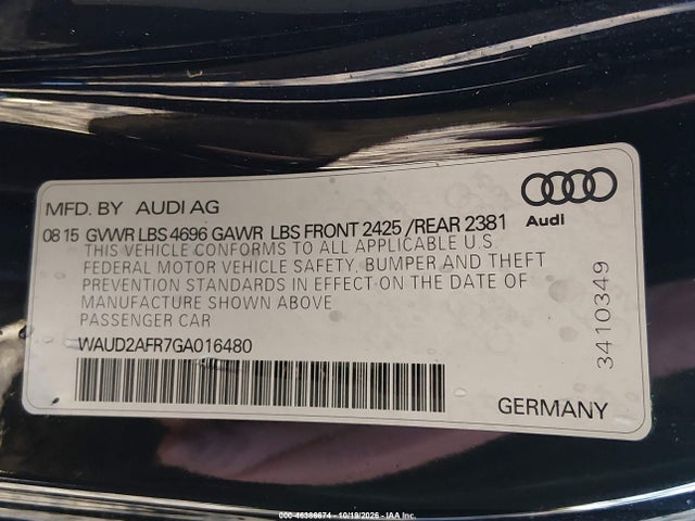 Продаж на аукціоні авто 2016 Audi A5 2.0t Premium, vin: WAUD2AFR7GA016480, номер лоту: 46386674
