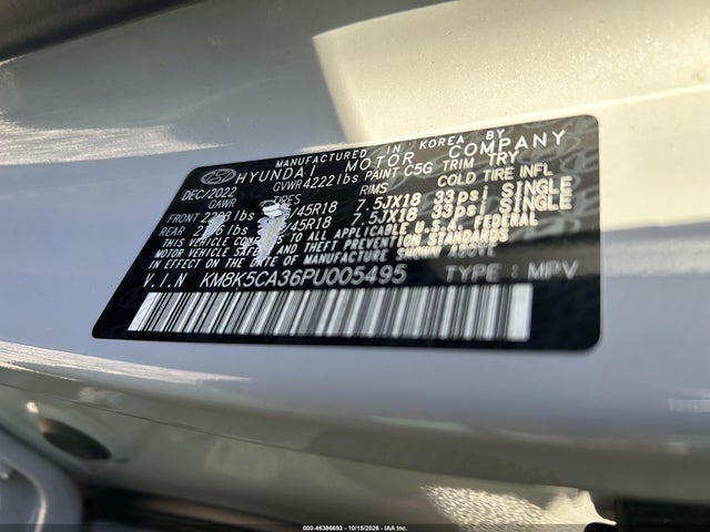 46386693 :رقم المزاد ، KM8K5CA36PU005495 vin ، 2023 Hyundai Kona Limited مزاد بيع