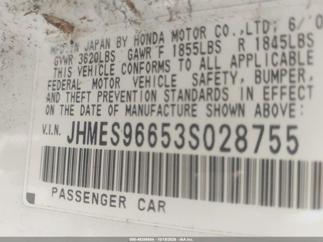 Продажа на аукционе авто 2003 Honda Civic Hybrid, vin: JHMES96653S028755, номер лота: 46386854