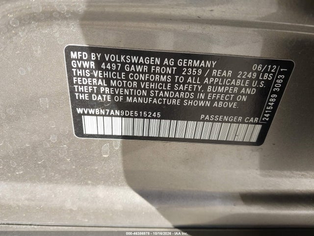 Продажа на аукционе авто 2013 Volkswagen Cc Sport, vin: WVWBN7AN9DE515245, номер лота: 46386978