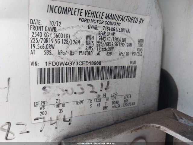 Продаж на аукціоні авто 2012 Ford F-450 Chassis Xlt, vin: 1FD0W4GY3CED18988, номер лоту: 46387049