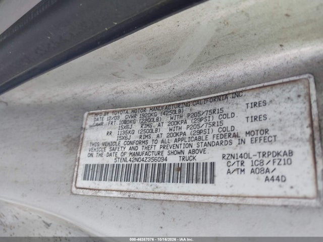 2004 Toyota Tacoma მანქანა იყიდება აუქციონზე, vin: 5TENL42N04Z356094, აუქციონის ნომერი: 46387076