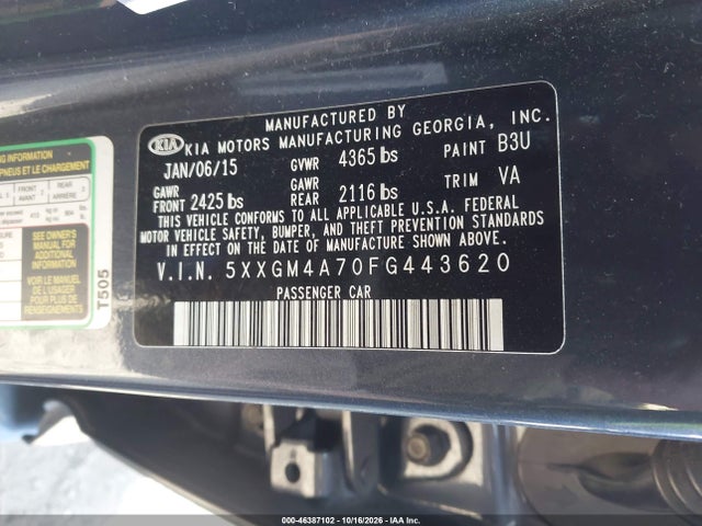 KIA Optima Lx 2015 5XXGM4A70FG443620 Image 9