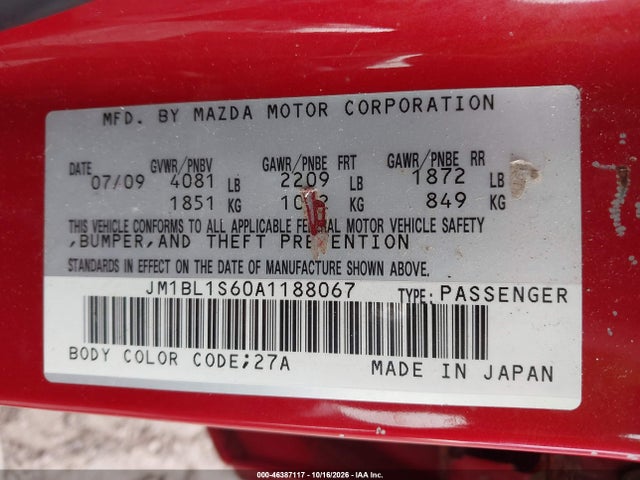 Продажа на аукционе авто 2010 Mazda Mazda3 S Grand Touring, vin: JM1BL1S60A1188067, номер лота: 46387117