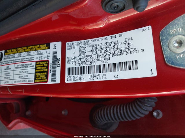 46387130 :رقم المزاد ، 5TFEY5F15CX130928 vin ، 2012 Toyota Tundra Grade 5.7l V8 مزاد بيع