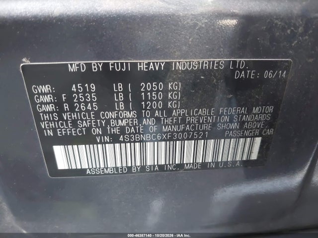 Subaru Legacy 2.5i Premium 2015 4S3BNBC6XF3007521 Image 9