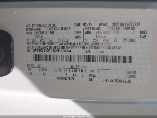 Ford F-150 Xl 2025 1FTEX1KP1SKE10654 Image 9