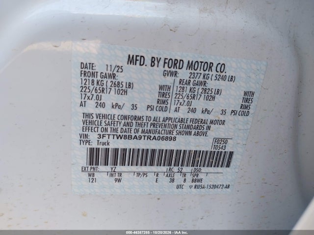 Продаж на аукціоні авто 2026 Ford Maverick Xl, vin: 3FTTW8BA9TRA06898, номер лоту: 46387285