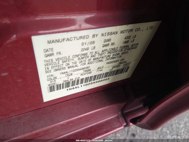 Aukcja sprzedaży 2005 Nissan Altima 2.5 S, vin: 1N4AL11D25N466063, numer aukcji: 46387372