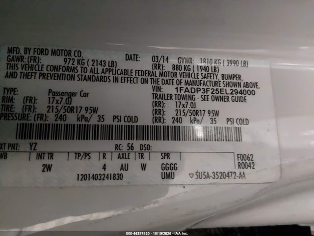 1FADP3F25EL294000 Ford FOCUS SE