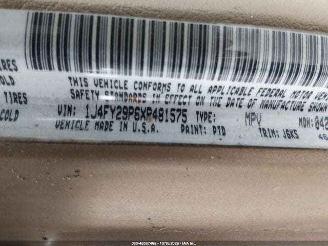 1999 Jeep Wrangler Se მანქანა იყიდება აუქციონზე, vin: 1J4FY29P6XP481575, აუქციონის ნომერი: 46387465