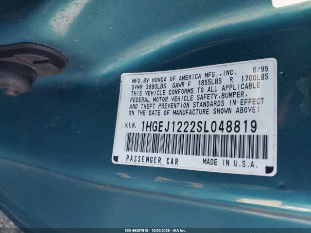 Aukcja sprzedaży 1995 Honda Civic Ex, vin: 1HGEJ1222SL048819, numer aukcji: 46387510