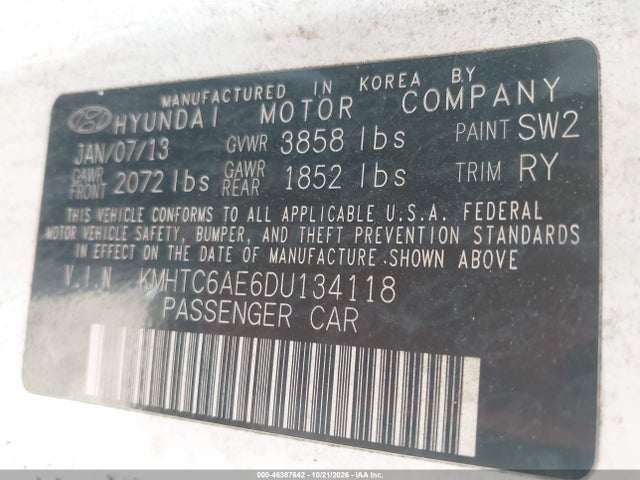 Aukcja sprzedaży 2013 Hyundai Veloster Turbo W/black, vin: KMHTC6AE6DU134118, numer aukcji: 46387642