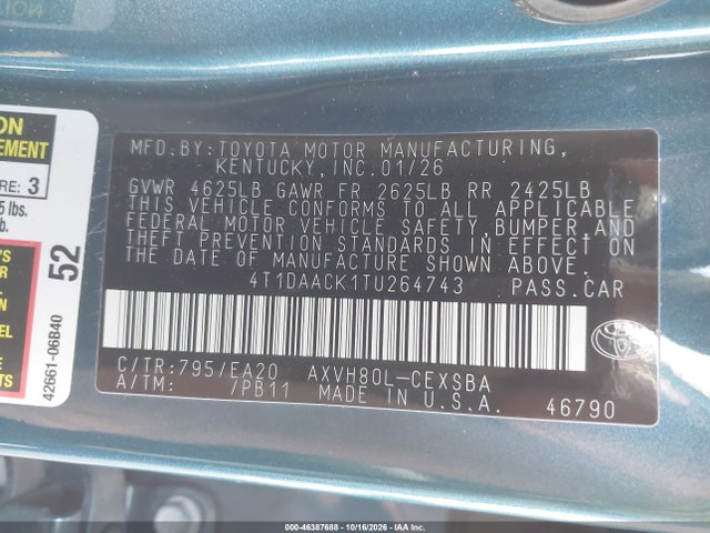 4T1DAACK1TU264743 Toyota CAMRY SE