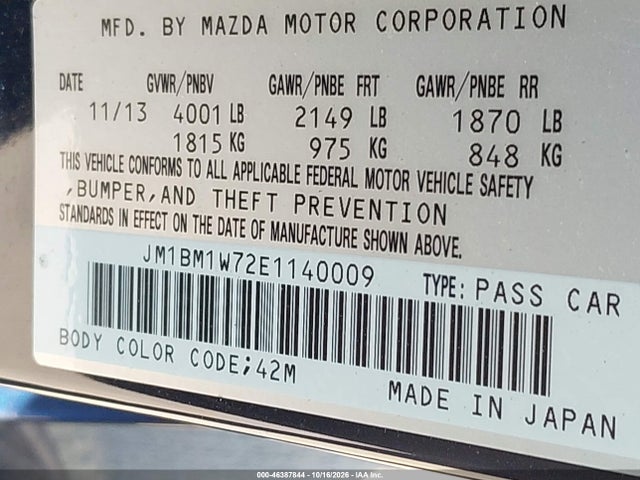 Продаж на аукціоні авто 2014 Mazda Mazda3 I Grand Touring, vin: JM1BM1W72E1140009, номер лоту: 46387844