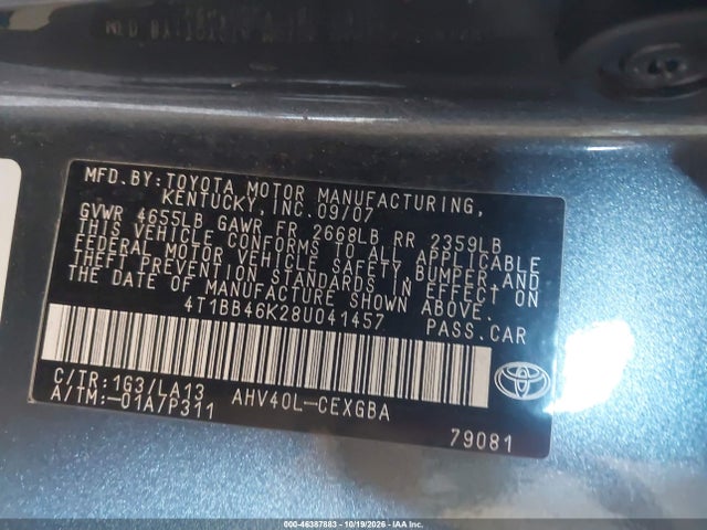 Продаж на аукціоні авто 2008 Toyota Camry Hybrid, vin: 4T1BB46K28U041457, номер лоту: 46387883