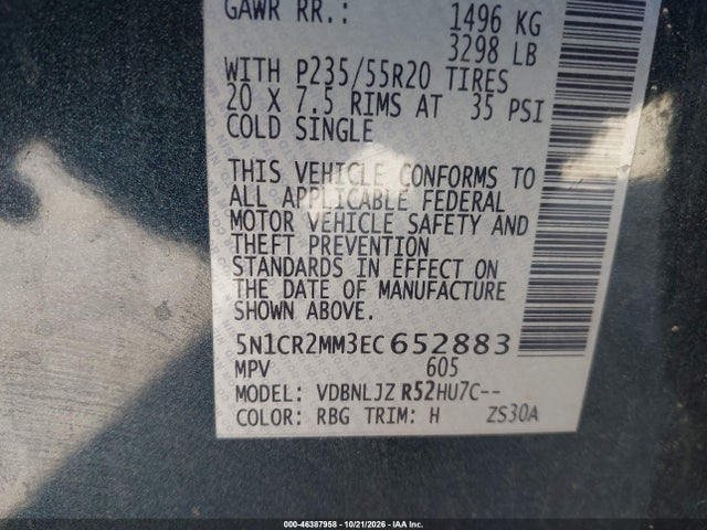 46387958 :رقم المزاد ، 5N1CR2MM3EC652883 vin ، 2014 Nissan Pathfinder Hybrid Platinum مزاد بيع