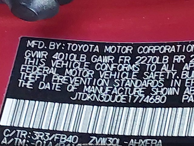 Aukcja sprzedaży 2014 Toyota Prius Two, vin: JTDKN3DU0E1774680, numer aukcji: 46387982
