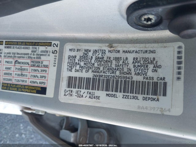 46387987 :رقم المزاد ، 1NXBR32E28Z959943 vin ، 2008 Toyota Corolla Ce مزاد بيع