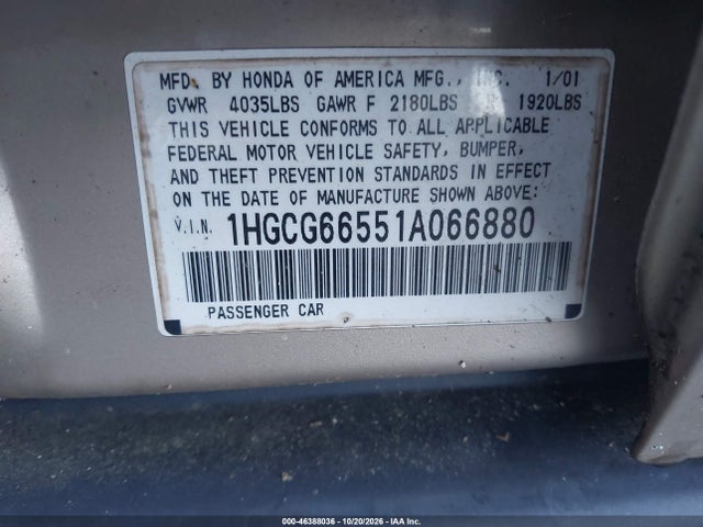 Продаж на аукціоні авто 2001 Honda Accord 2.3 Lx, vin: 1HGCG66551A066880, номер лоту: 46388036