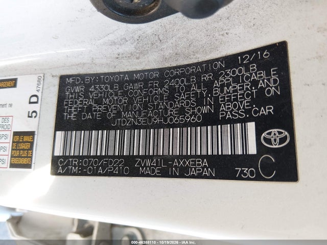 Aukcja sprzedaży 2017 Toyota Prius V Two, vin: JTDZN3EU9HJ065960, numer aukcji: 46388110