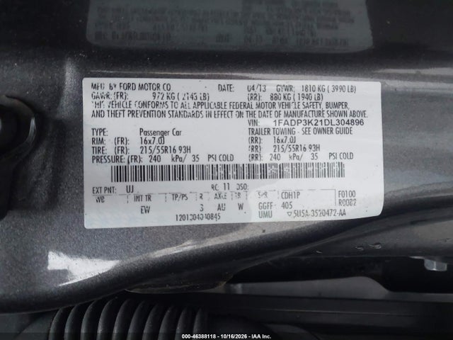 Продажа на аукционе авто 2013 Ford Focus Se, vin: 1FADP3K21DL304896, номер лота: 46388118