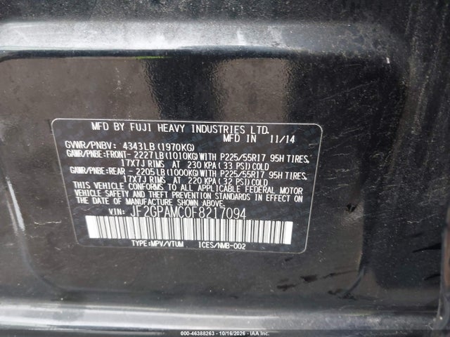 Продаж на аукціоні авто 2015 Subaru Xv Crosstrek 2.0i Limited, vin: JF2GPAMC0F8217094, номер лоту: 46388263