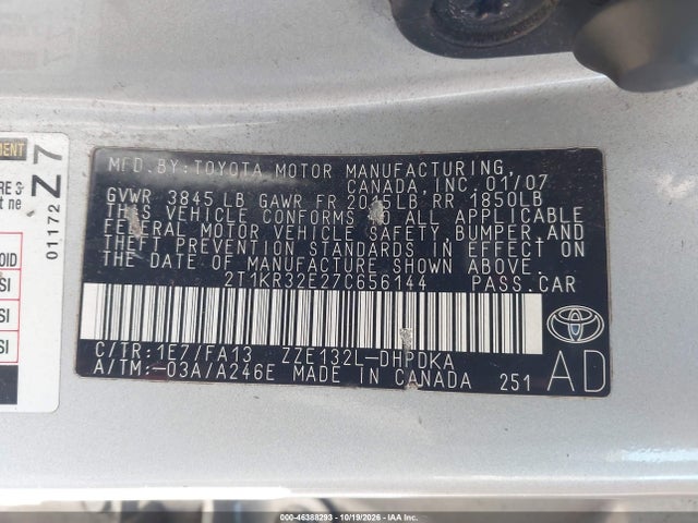 46388293 :رقم المزاد ، 2T1KR32E27C656144 vin ، 2007 Toyota Matrix مزاد بيع