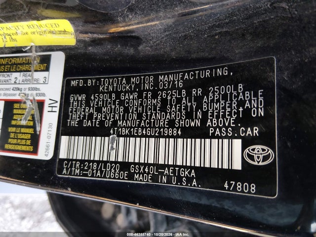 46388740 :رقم المزاد ، 4T1BK1EB4GU219884 vin ، 2016 Toyota Avalon Xle مزاد بيع