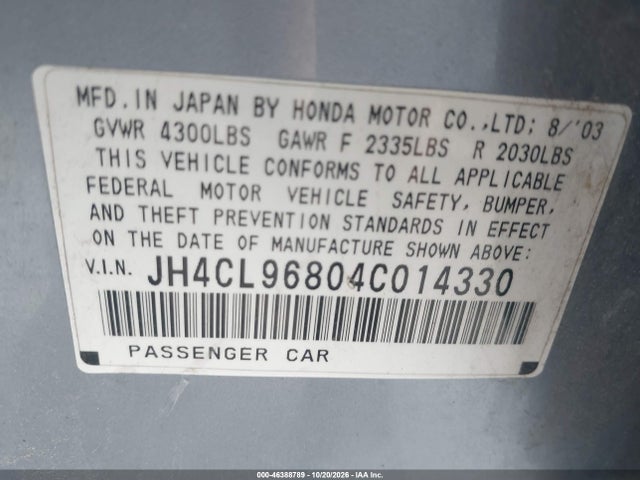 Продаж на аукціоні авто 2004 Acura Tsx, vin: JH4CL96804C014330, номер лоту: 46388789