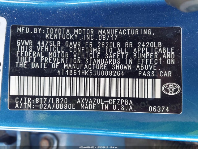 Продаж на аукціоні авто 2018 Toyota Camry Xse, vin: 4T1B61HK5JU008264, номер лоту: 46388872