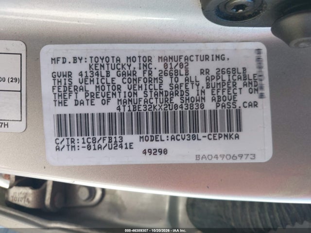 Продаж на аукціоні авто 2002 Toyota Camry Le, vin: 4T1BE32KX2U043830, номер лоту: 46389307