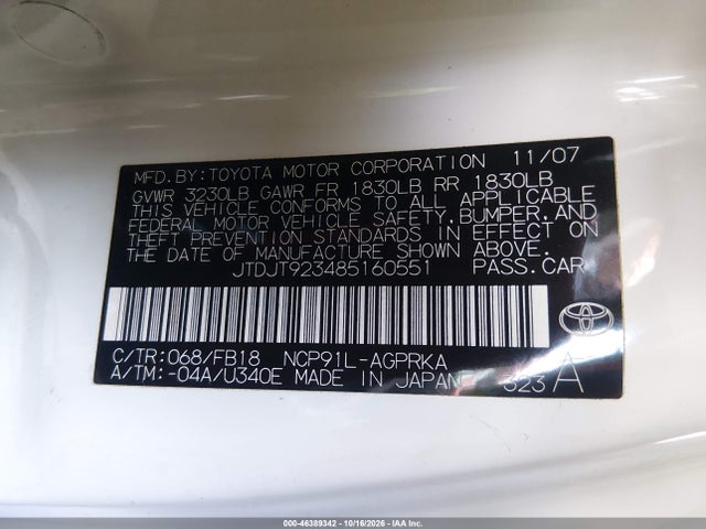 Aukcja sprzedaży 2008 Toyota Yaris, vin: JTDJT923485160551, numer aukcji: 46389342
