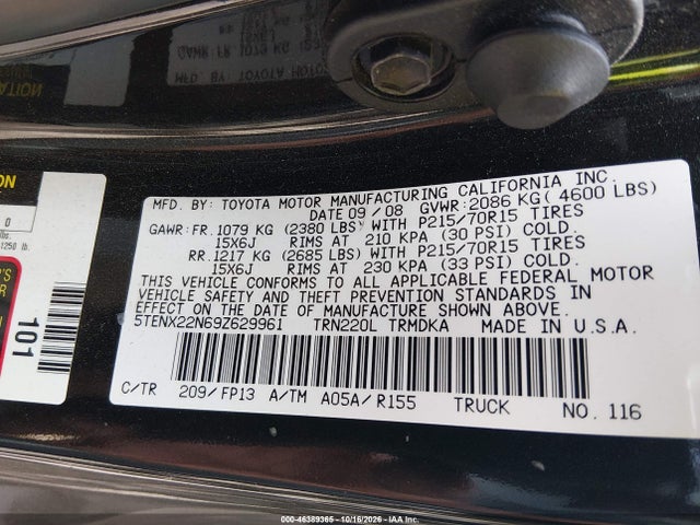 46389365 :رقم المزاد ، 5TENX22N69Z629961 vin ، 2009 Toyota Tacoma مزاد بيع