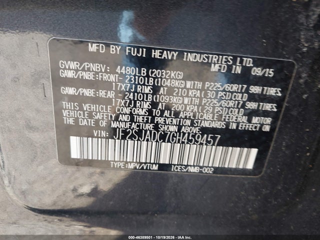 Subaru Forester 2.5i Premium 2016 JF2SJADC7GH459457 Image 9