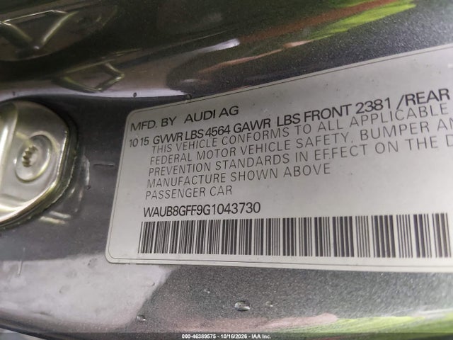 Aukcja sprzedaży 2016 Audi A3 2.0t Premium, vin: WAUB8GFF9G1043730, numer aukcji: 46389575