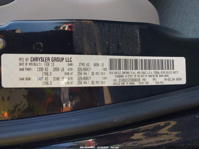 2013 Dodge Grand Caravan Sxt მანქანა იყიდება აუქციონზე, vin: 2C4RDGCG7DR688328, აუქციონის ნომერი: 46389582