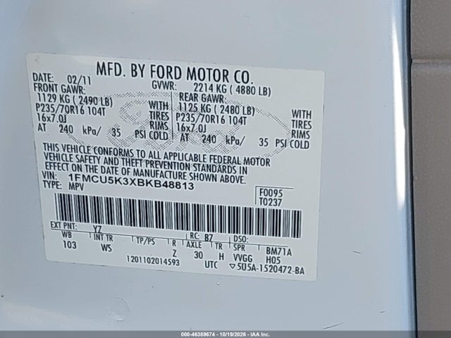 Продаж на аукціоні авто 2011 Ford Escape Hybrid, vin: 1FMCU5K3XBKB48813, номер лоту: 46389674