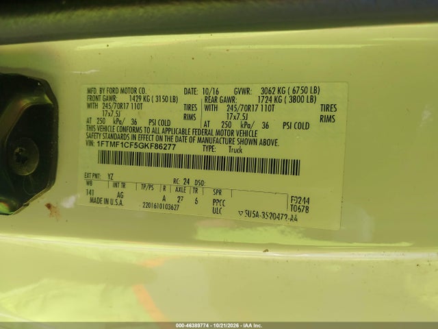 Aukcja sprzedaży 2016 Ford F-150 Xl, vin: 1FTMF1CF5GKF86277, numer aukcji: 46389774