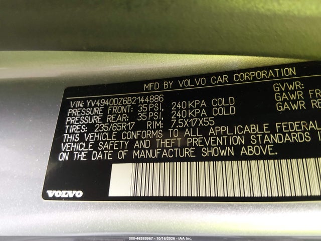 Продаж на аукціоні авто 2011 Volvo Xc60 3.2/3.2 R-design, vin: YV4940DZ6B2144886, номер лоту: 46389967
